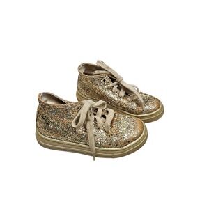I Pinco Pallino‎ Italy Glitter Sneakers Sparkly Gold Lace Up Shoes Kids 26 9